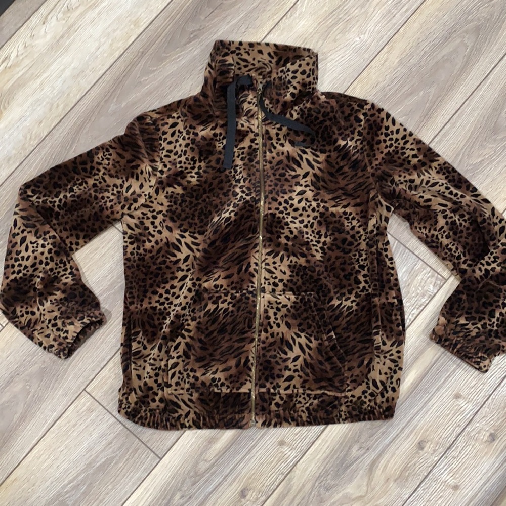 ELLEN TRACY ACTIVE Animal Print Velour Zipper Track Jacket LARGE - Picture 3 of 11